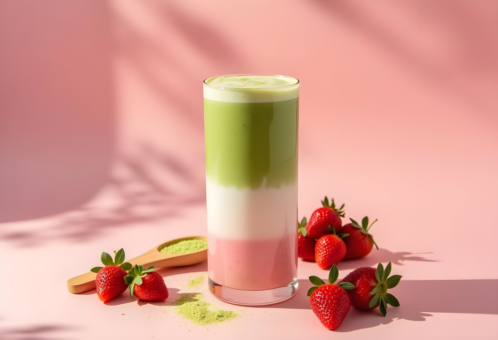 resep strawberry matcha latte